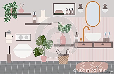 Modern bathroom with zones for toilet, bath and sinks Vector Illustration