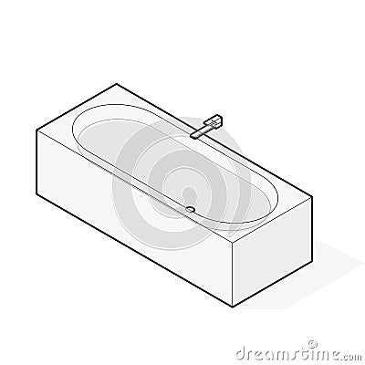 Modern bathtub filled with water. Outlined isometric vector bath tub. Vector Illustration