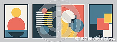 Modern bauhaus design set vector background. Simple pattern in trendy flat style with yellow, blue, red, white and black Vector Illustration