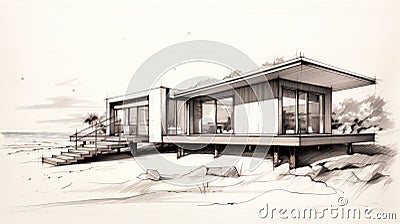 Modern Beach Home Sketch Inspired By Ebru Sidar And Bryan Hitch Stock Photo