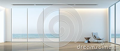 Modern beach house interior, Relaxing sea view living room Stock Photo