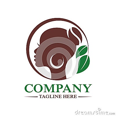Modern beautiful african woman and coffee logo. Vector Illustration
