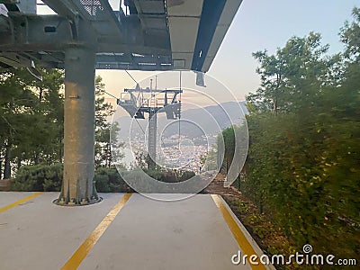 Modern beautiful cable car, lift, funicular in the mountains on vacation in a warm tropical eastern paradise country southern Stock Photo