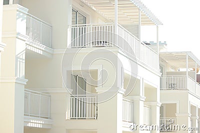 Modern beautiful hotel resort building with white balconies. Stock Photo