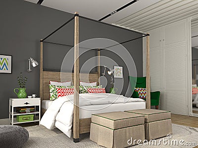 Modern bedroom with colorful decoration Stock Photo