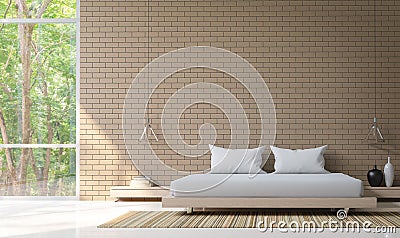 Modern bedroom decorate wall with brick 3d rendering image Stock Photo