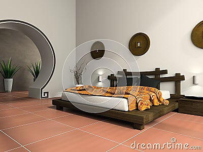 Modern bedroom in ethnic style Stock Photo