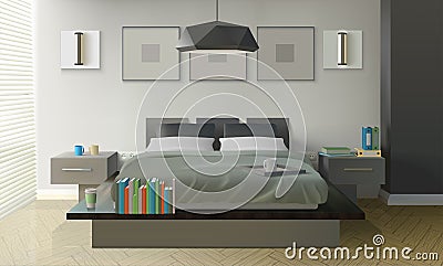 Modern Bedroom Interior Design Vector Illustration