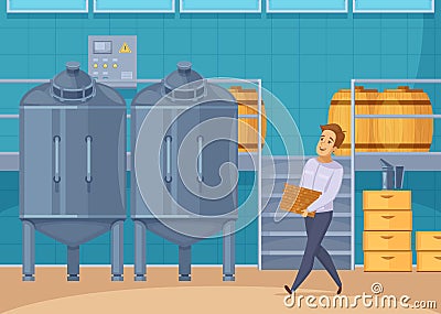 Honey Production Facility Cartoon Composition Vector Illustration