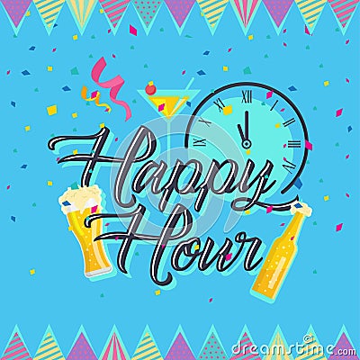 Modern Beer Happy Hour Card Illustration Vector Illustration