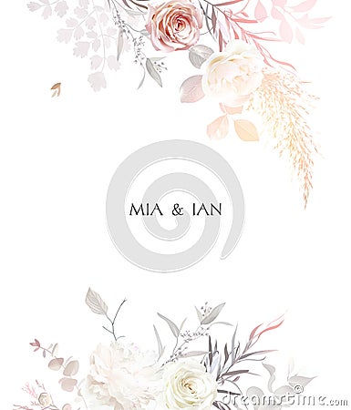 Modern beige and blush trendy vector design frame. Pastel dried pampas grass Vector Illustration