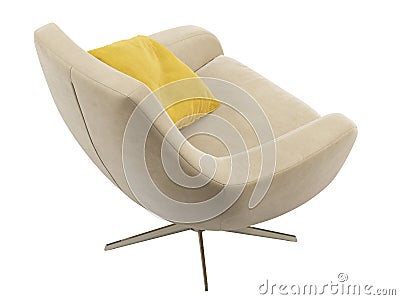 Modern beige velvet upholstery swivel armchair. 3d render Stock Photo