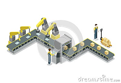 Modern belt production line isometric 3D icon Vector Illustration