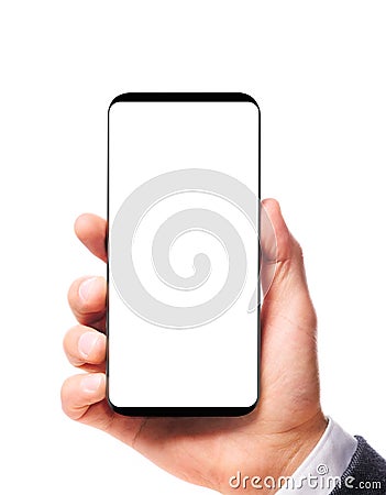 Modern bezelless smartphone in hand Stock Photo