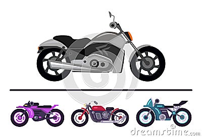 Modern Bike Design Grey Scooter Set Motorbikes Vector Illustration