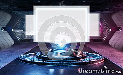 Modern billboard mockup in futuristic interior 3d rendering Stock Photo