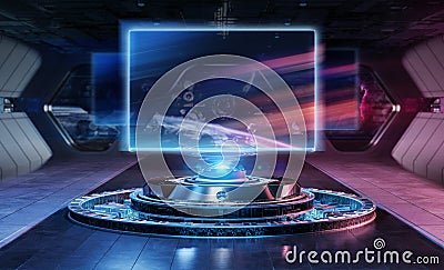 Modern billboard mockup in futuristic interior 3d rendering Stock Photo