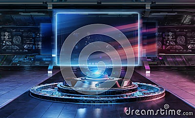 Modern billboard mockup in futuristic interior 3d rendering Stock Photo