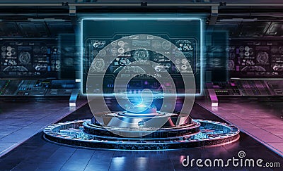 Modern billboard mockup in futuristic interior 3d rendering Stock Photo