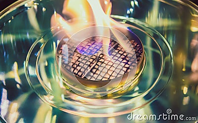 Modern bio fireplot fireplace on ethanol gas. Flame gas stove close-up. Stock Photo