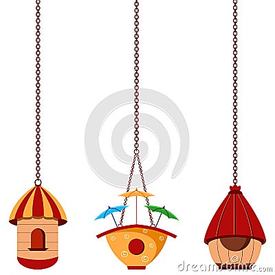 Modern Bird Houses Cartoon Illustration