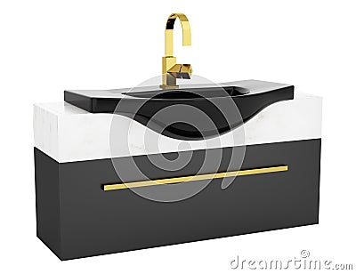 Modern black bathroom sink isolated on white Stock Photo