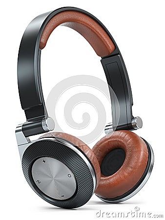 Modern black brown wireless headphones Stock Photo