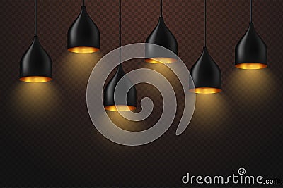Modern black ceiling lamp ceiling luminaire set Vector Illustration