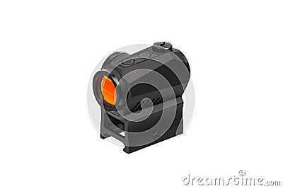 Modern black collimator sight isolated on white back Stock Photo