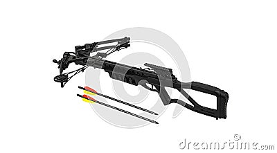 Modern black crossbow isolate on a white back. Quiet weapon for hunting and sports Stock Photo