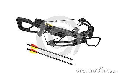 Modern black crossbow isolate on a white back. Quiet weapon for hunting and sports Stock Photo