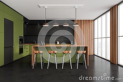Modern black and green kitchen Stock Photo