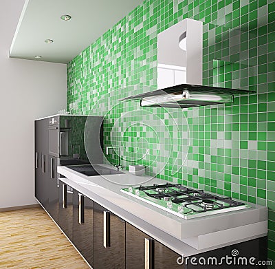 Modern black kitchen interior 3d Stock Photo