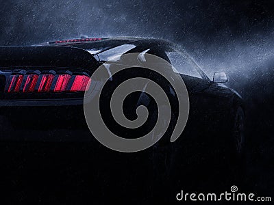 Modern black super muscle car - taillight view Stock Photo