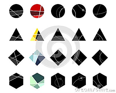 Modern black techno pattern. Polygonal geometric templates with orbital planet lines. Vector Illustration