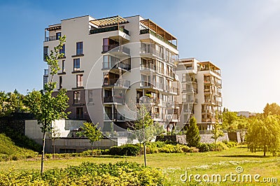 Modern block of flats in the green park Editorial Stock Photo