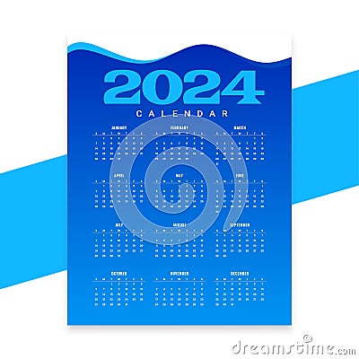 modern blue 2024 annual calendar layout for happy new year Vector Illustration