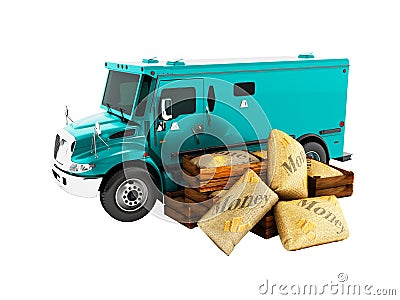 Modern blue armored truck for carrying money in bags 3d render o Stock Photo