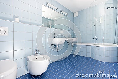 Modern blue bathroom Stock Photo