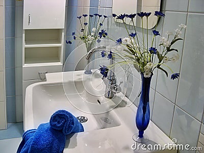 Modern blue bathroom Stock Photo