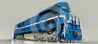 Modern blue diesel railway locomotive with great power and strength for moving long and heavy railroad train. 3d rendering. Stock Photo