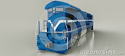 Modern blue diesel railway locomotive with great power and strength for moving long and heavy railroad train. 3d rendering. Stock Photo