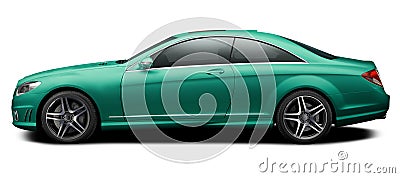 Modern blue-green mercedes coupe side view. Stock Photo