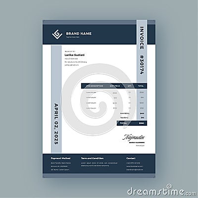Modern blue invoice elegant a4 print template Vector Illustration