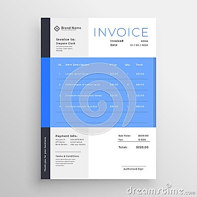 Modern blue invoice template design Vector Illustration