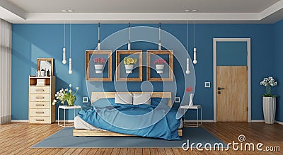 Modern blue master bedroom Stock Photo