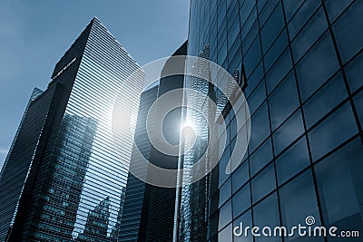 Modern blue skyscrapers at downtown district Stock Photo