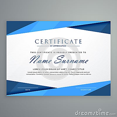 Modern blue triangle certificate template Vector Illustration