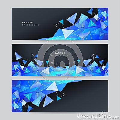 Modern blued digital technology network triangles abstract banner background. Vector abstract graphic design banner pattern Vector Illustration