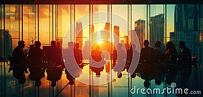 Silhouette of business people meeting in modern office with sunlight effect Stock Photo